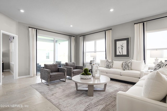 living room with light hardwood / wood-style floors