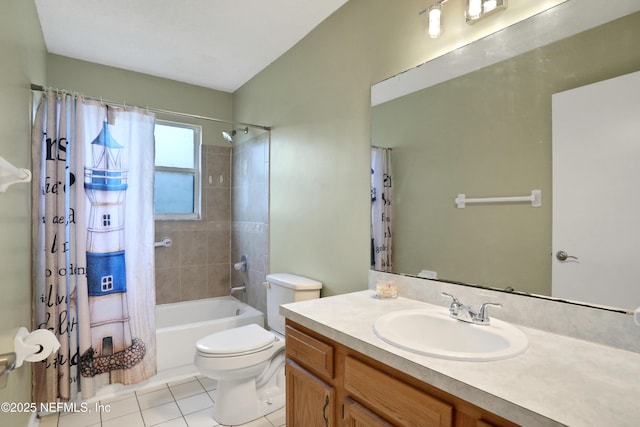 full bathroom featuring tile patterned flooring, vanity, toilet, and shower / bath combo