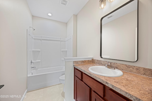 bathroom with tile patterned flooring, visible vents, vanity, and toilet