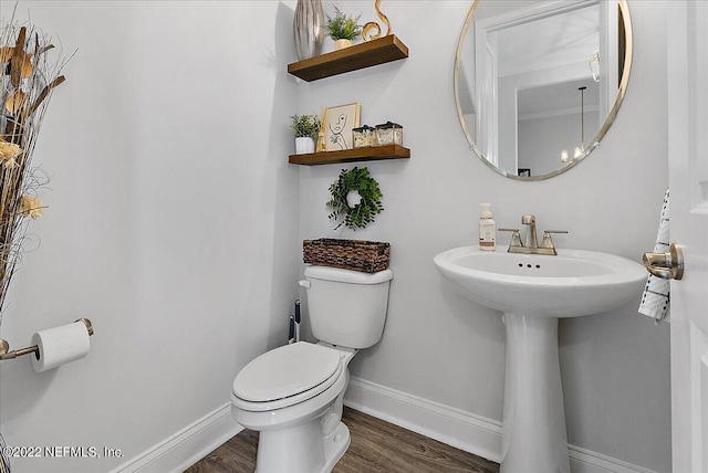 bathroom with wood-type flooring and toilet