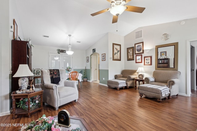 37069 Lee St, Hilliard, FL 32046 - living room featuring lofted ceiling, dark wood-type flooring, and ceiling fan