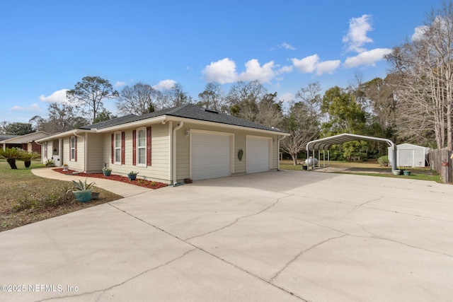 37069 Lee St, Hilliard, FL 32046 - view of property exterior featuring a garage, a carport, and a storage unit