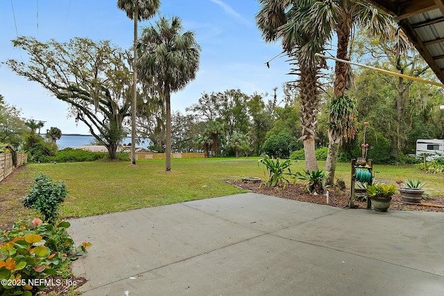 view of patio / terrace featuring a water view