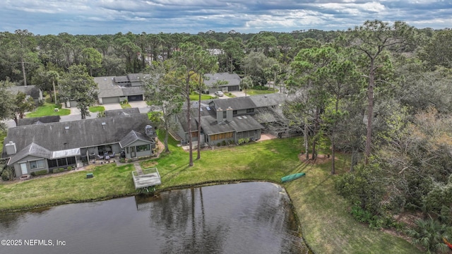 aerial view featuring a water view