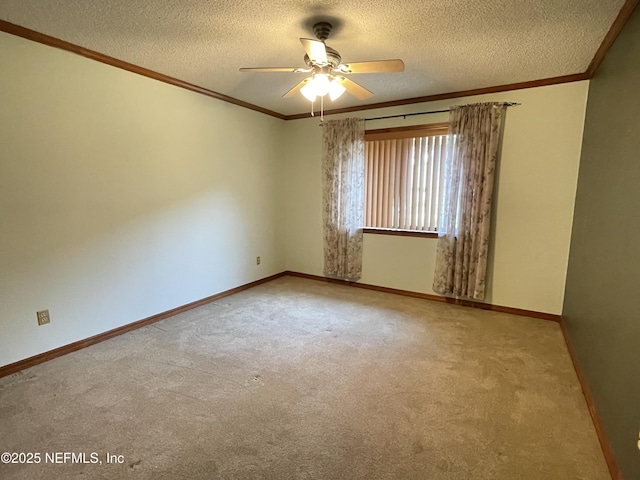 195 Deer Lake Cir, Ormond Beach, FL 32174 - carpeted spare room featuring ceiling fan, a textured ceiling, ornamental molding, and baseboards