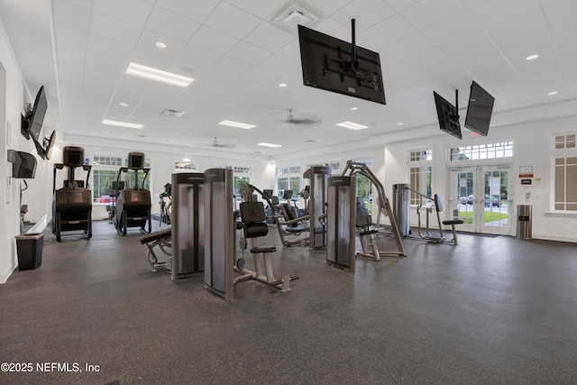 exercise room with french doors