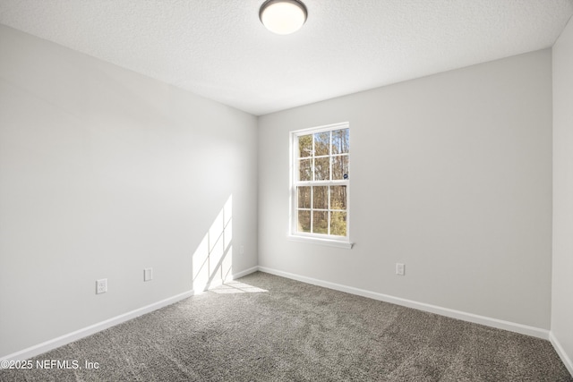 spare room with carpet flooring, a textured ceiling, and baseboards