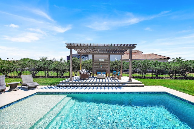 view of pool with a pergola and a patio area