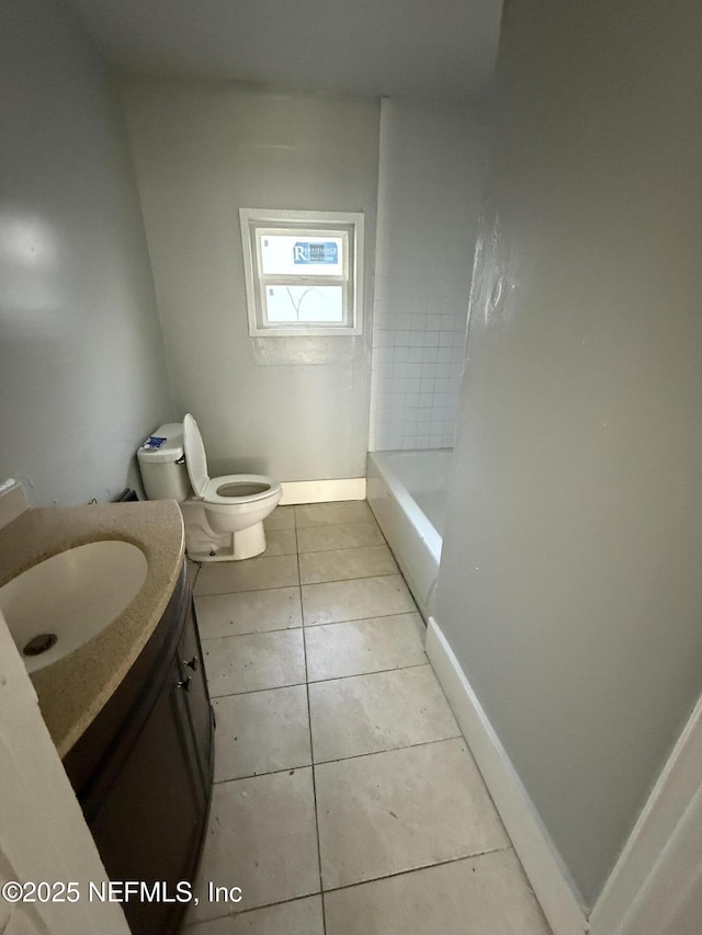 bathroom with tile patterned floors, toilet, and vanity