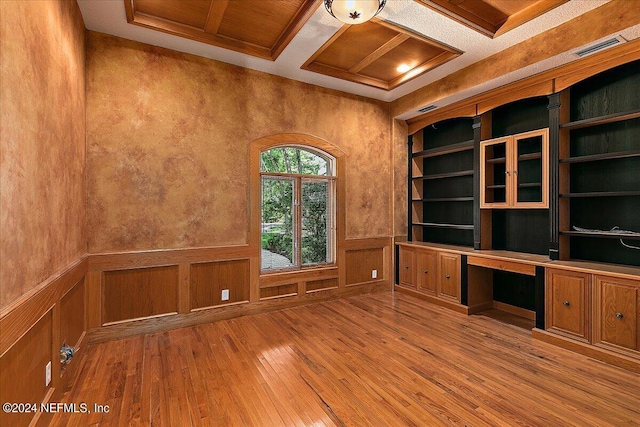 13612 Mcqueens Ct, Jacksonville, FL 32225 - unfurnished office featuring hardwood / wood-style flooring, coffered ceiling, and built in desk
