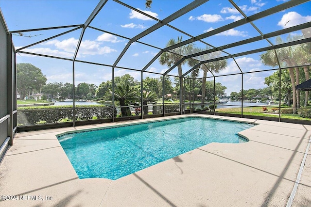 13612 Mcqueens Ct, Jacksonville, FL 32225 - view of pool with a water view, a patio, and a lanai