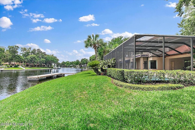 13612 Mcqueens Ct, Jacksonville, FL 32225 - view of yard with a water view, a dock, and glass enclosure