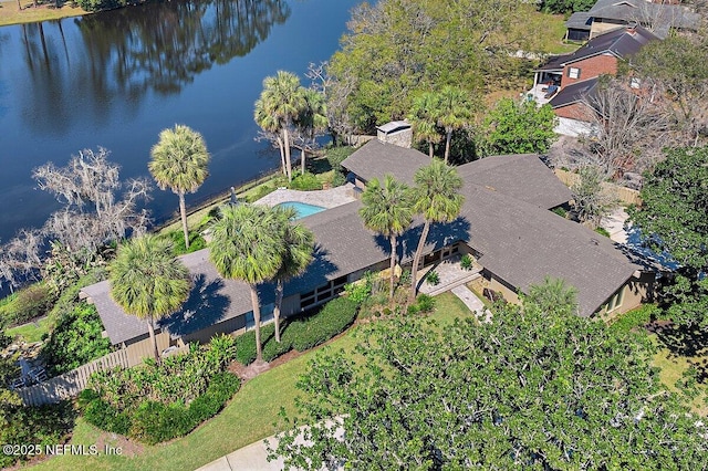 aerial view featuring a water view