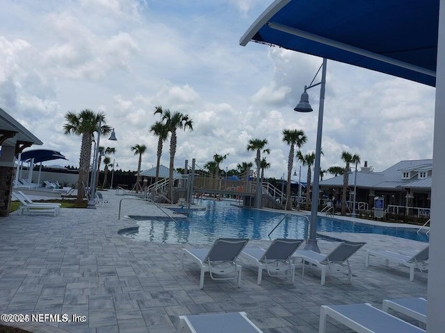 view of swimming pool with a patio