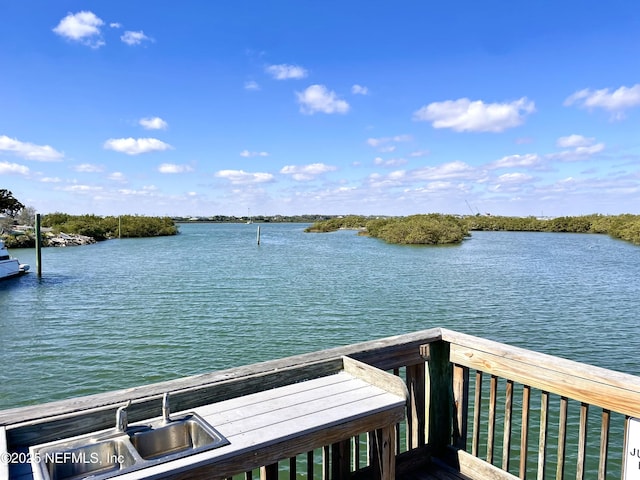 dock area with a water view