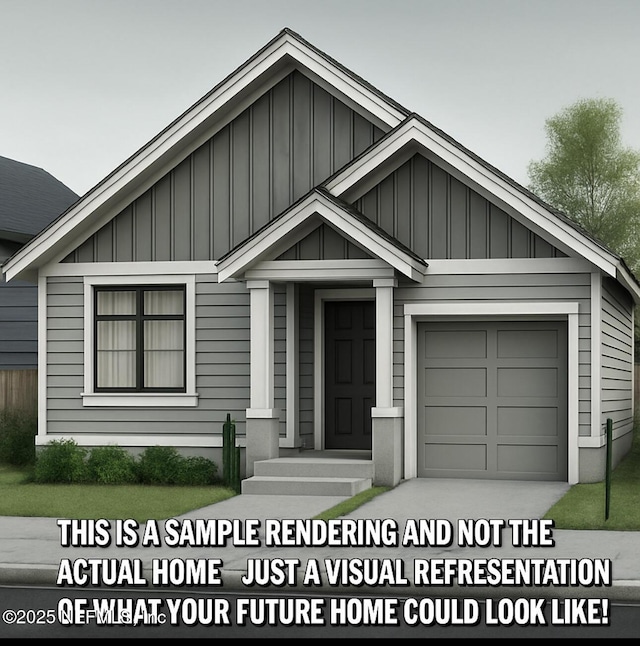 5210 Rita St, Jacksonville, FL 32209 - view of front facade featuring board and batten siding, concrete driveway, and a garage
