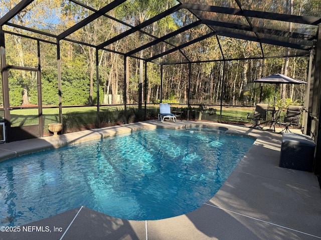 pool with a lanai and a patio