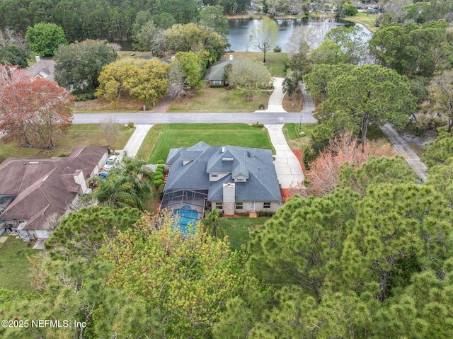 bird's eye view featuring a water view