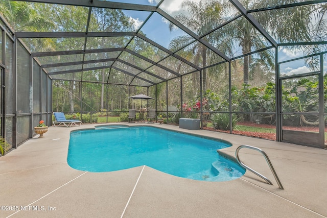 pool featuring a patio and glass enclosure