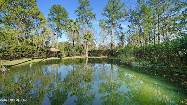 view of water feature with a gazebo