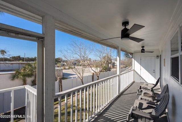 balcony with ceiling fan