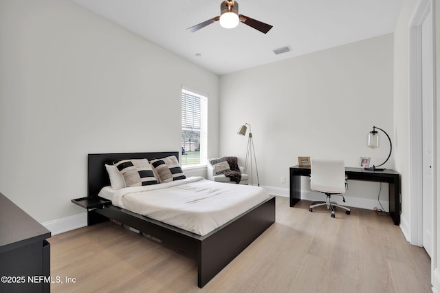 78 Cameron Dr, Ponte Vedra, FL 32081 - bedroom with light wood-type flooring, baseboards, visible vents, and ceiling fan
