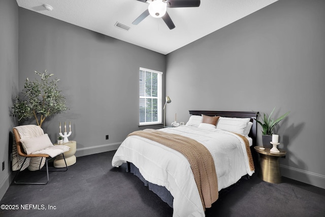 78 Cameron Dr, Ponte Vedra, FL 32081 - bedroom with ceiling fan, baseboards, visible vents, and dark carpet