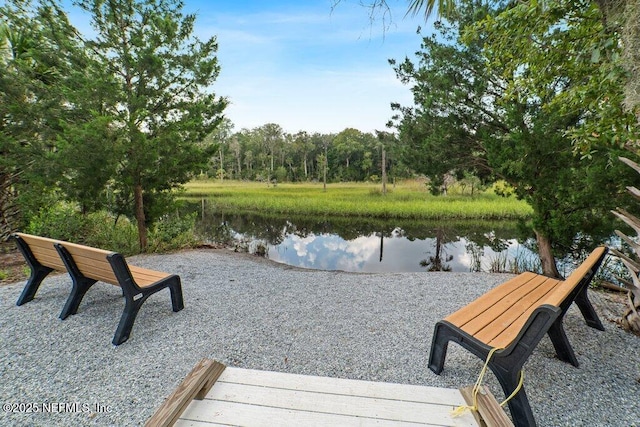 view of home's community with a water view