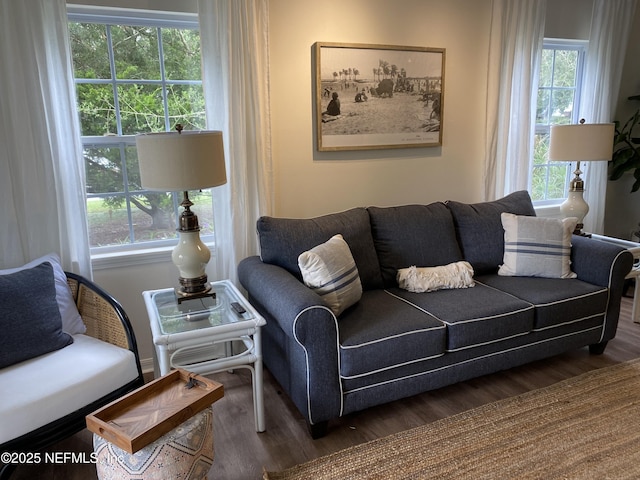 living area with wood finished floors