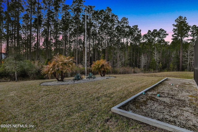 view of yard at dusk