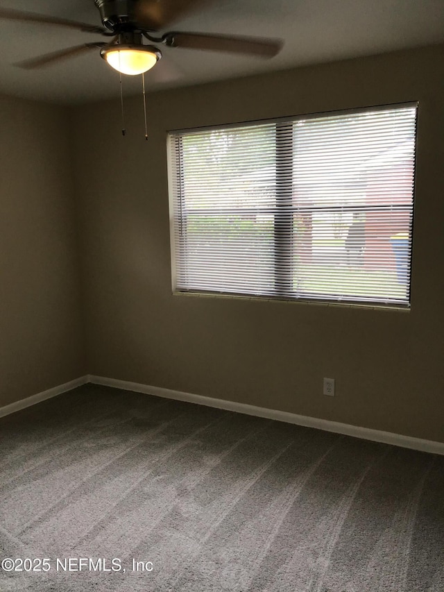 spare room with a healthy amount of sunlight, carpet flooring, and baseboards