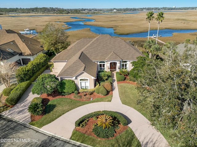 aerial view with a water view