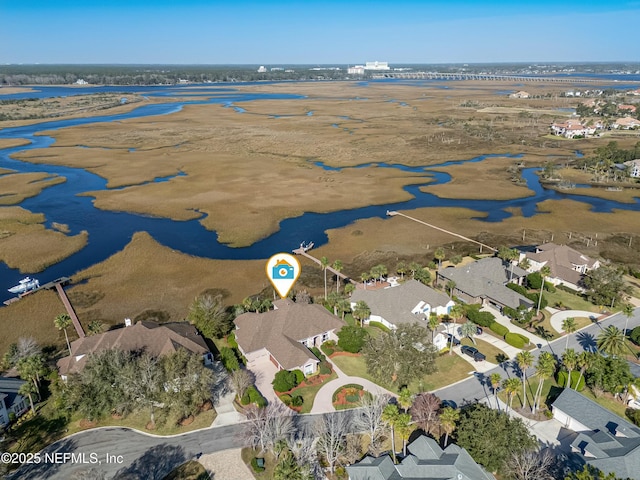 aerial view with a water view