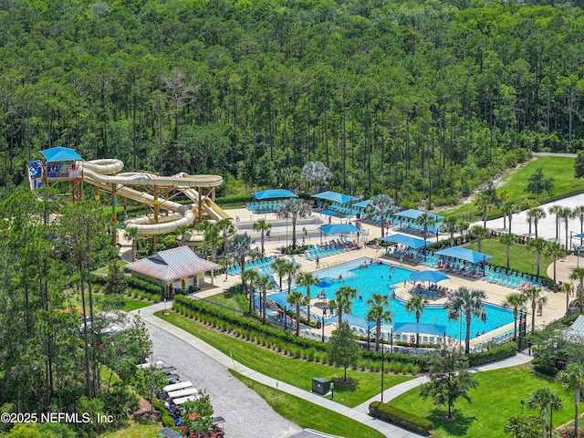 aerial view with a wooded view