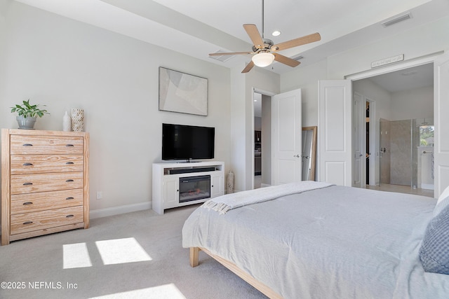 95384 Bermuda Dr, Fernandina Beach, FL 32034 - bedroom with ceiling fan, light carpet, baseboards, visible vents, and recessed lighting
