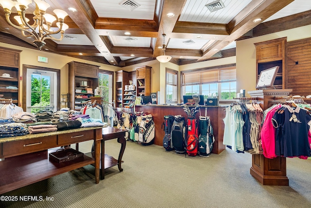 95384 Bermuda Dr, Fernandina Beach, FL 32034 - miscellaneous room featuring plenty of natural light, visible vents, beam ceiling, and a notable chandelier