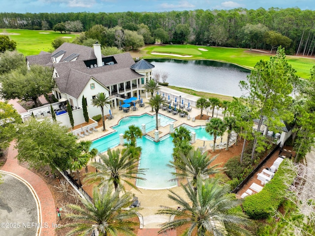 95384 Bermuda Dr, Fernandina Beach, FL 32034 - pool with view of golf course, a water view, and a patio