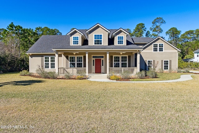 view of front of house featuring a porch and a front lawn