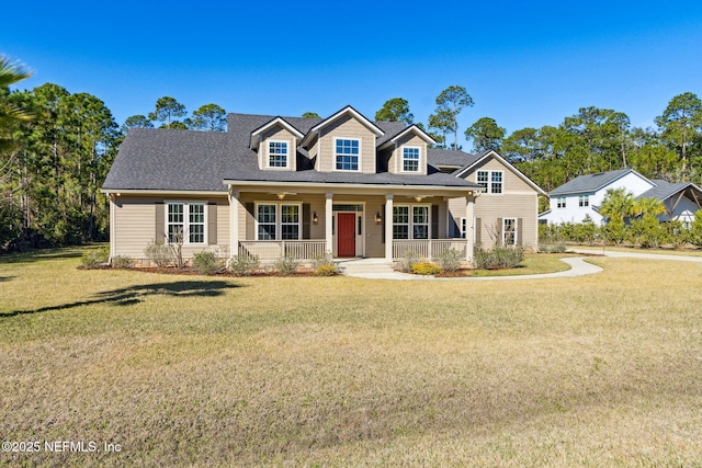 view of front of house featuring a porch and a front yard