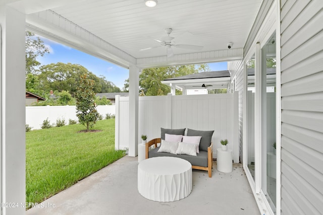 view of patio / terrace featuring ceiling fan