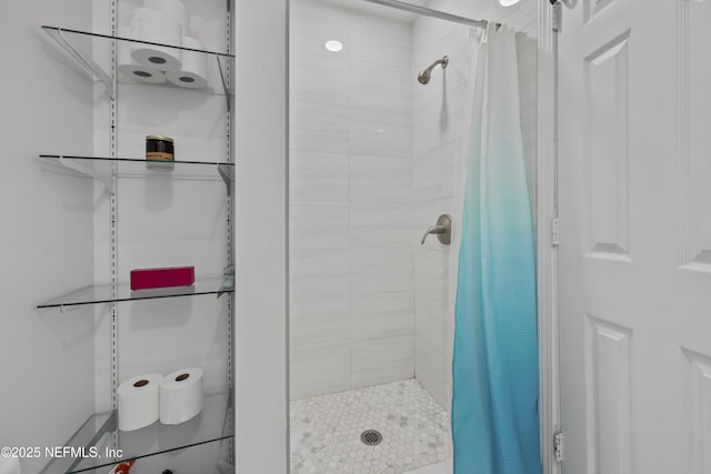 bathroom with a stall shower