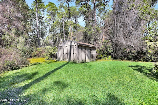 view of yard with a shed and an outdoor structure