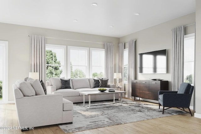 living room with light hardwood / wood-style floors