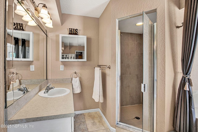 bathroom featuring tile patterned floors, vanity, and walk in shower