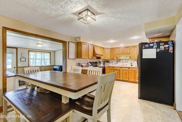 dining room with a textured ceiling