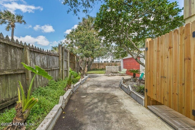 view of yard with a patio area and a fenced backyard