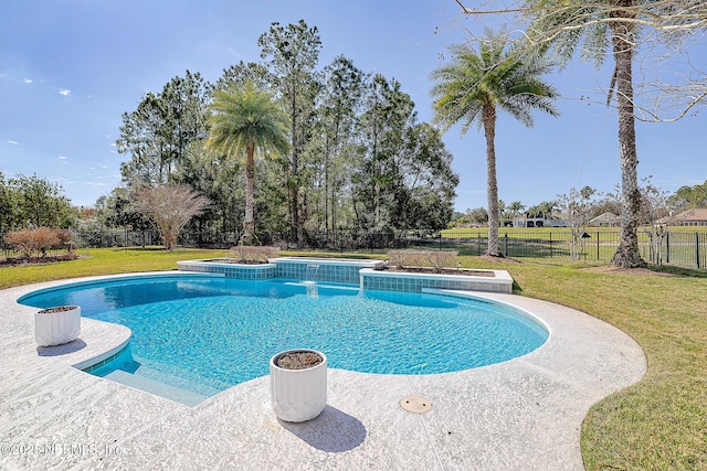 3383 Olympic Dr, Green Cove Springs, FL 32043 - view of swimming pool featuring a yard, a hot tub, a fenced in pool, and a fenced backyard