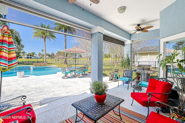 3383 Olympic Dr, Green Cove Springs, FL 32043 - view of patio featuring a fenced backyard, a fenced in pool, and ceiling fan
