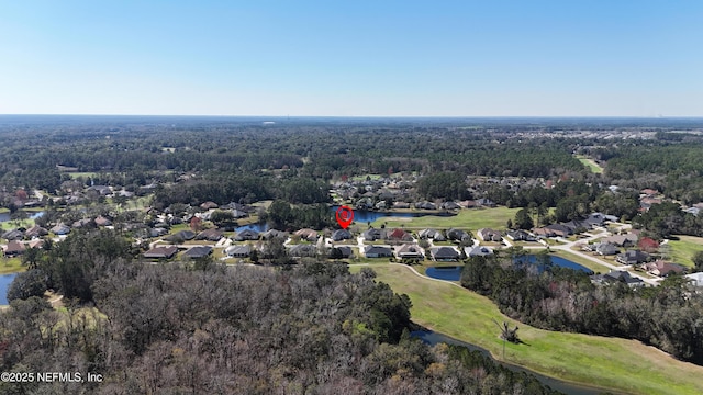 3383 Olympic Dr, Green Cove Springs, FL 32043 - drone / aerial view featuring golf course view, a water view, a view of trees, and a residential view