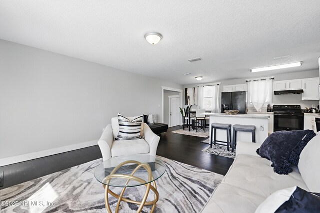 10605 Arnez Rd, Jacksonville, FL 32218 - living area with a textured ceiling, wood finished floors, visible vents, and baseboards